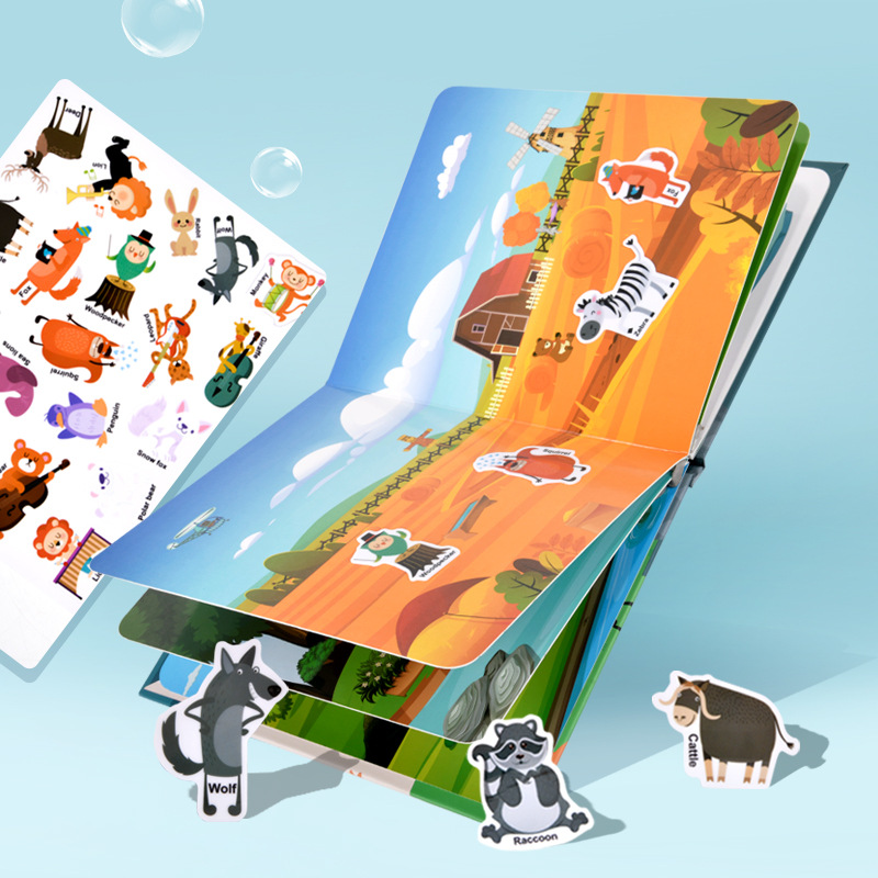 Diversión para niños jalea mágica pegatina libro rompecabezas bebé educación temprana repetidamente pegar pegatina de dibujos animados juguete