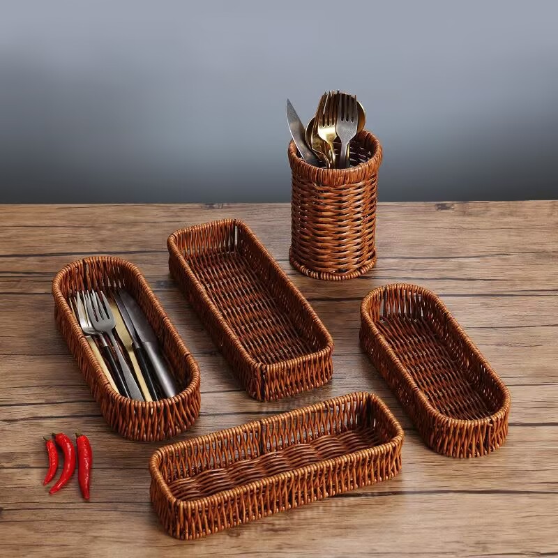 Nuevo cuchillo y tenedor de tejido a mano puro palillos cuchara caja de almacenamiento bolígrafo doméstico comercial caja de almacenamiento de cubiertos de restaurante occidental
