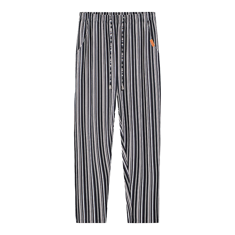 [Hilo doble teñido en hilo] Los nuevos pantalones de rayas de algodón para hombres pueden salir a hacer ejercicio, pijamas sueltos, pantalones casuales con cordón