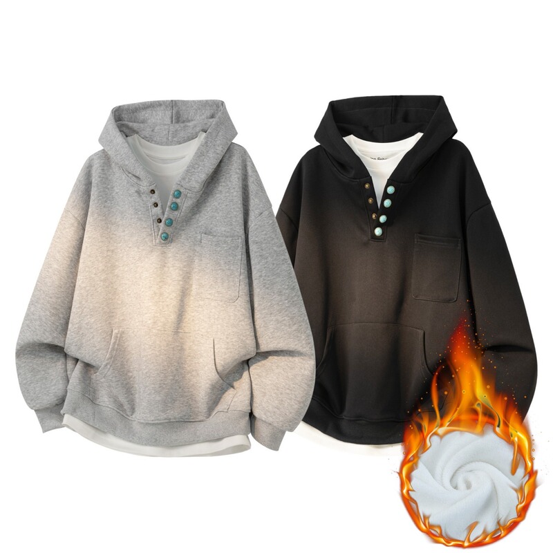 Cross-Border Single-Breasted Turquoise American Hooded Sweatshirt Men's Autumn and Winter 2025 New Loose Lazy Style Hoodie Jacket