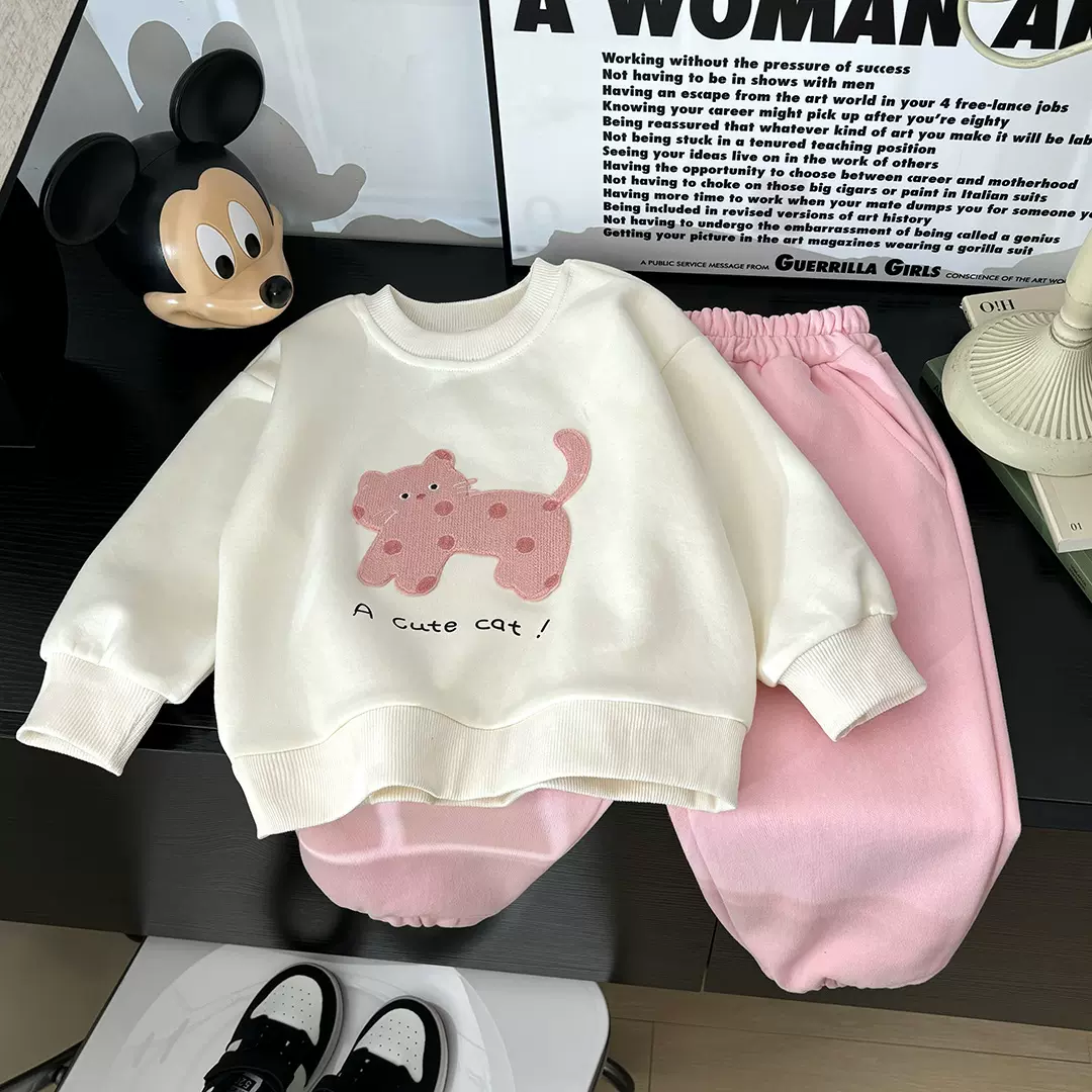 【俏皮猫咪】2024秋季女宝卫衣套装棉质卡通长袖套装中大童俩件套