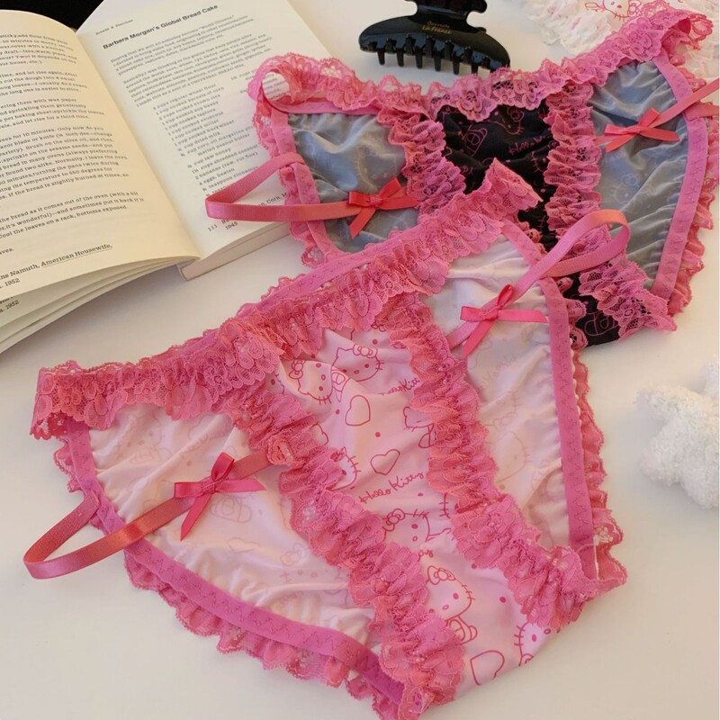Pink Kitty~ Summer Thin Style Women's Sexy Panties with Cat Lace Trim, Pure Desire Triangle Briefs for Women, 2025 New Model