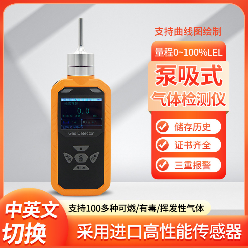 泵吸式单一气体检测仪氧气氨气有毒易燃易爆工业探测仪器工业级