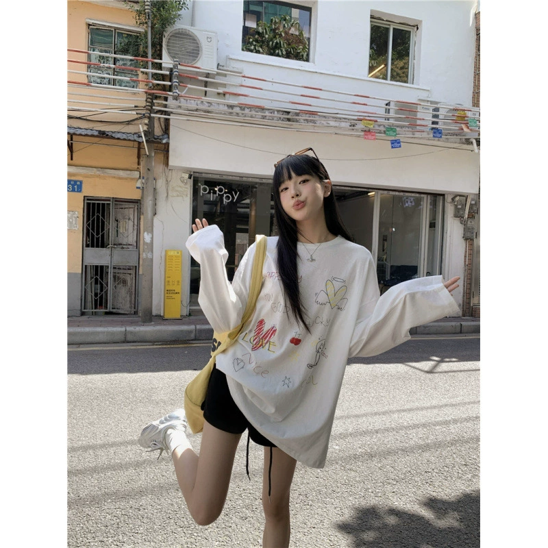 Реалентная цена тонкая свободная тонкая белая рубашка с длинным рукавом и круглым вырезом