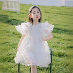 夏季女童白色礼服公主裙子2024新款女孩生日网纱裙儿童夏装连衣裙