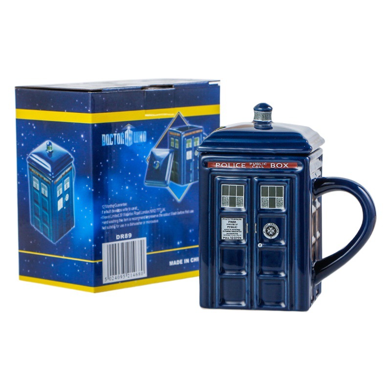 Creativo retro británico cabina de policía Taza de cerámica cabina telefónica Taza de cerámica con tapa de la novedad taza de café