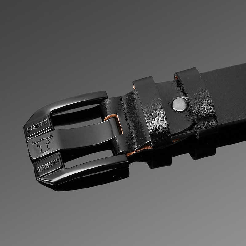 Nouvelle ceinture à boucle en cuir de vache véritable pour hommes avec 3,8 trous larges pour des trous horizontaux décontractés et polyvalents, ceinture en peau de vache pure pour hommes_voghion.com