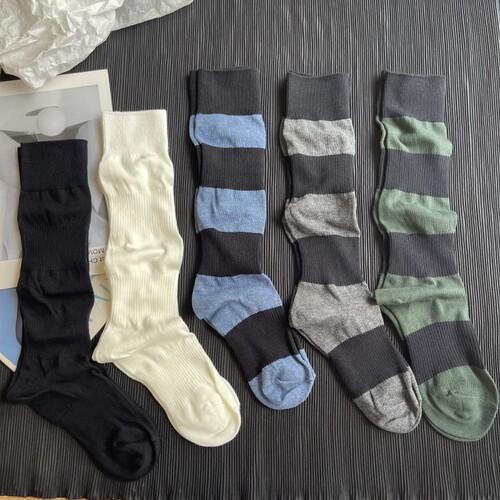 Double-needle colorful splicing lantern socks Japanese style pile socks long autumn and winter socks sets retro literary socks for women