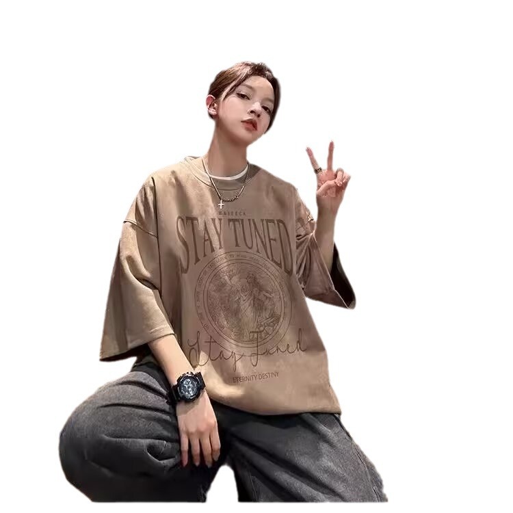 Suede Short-sleeved T-shirt Men's Summer 2024 New American Men's T-shirt Men's Fashion Brand Heavy Half-sleeved Clothes 1