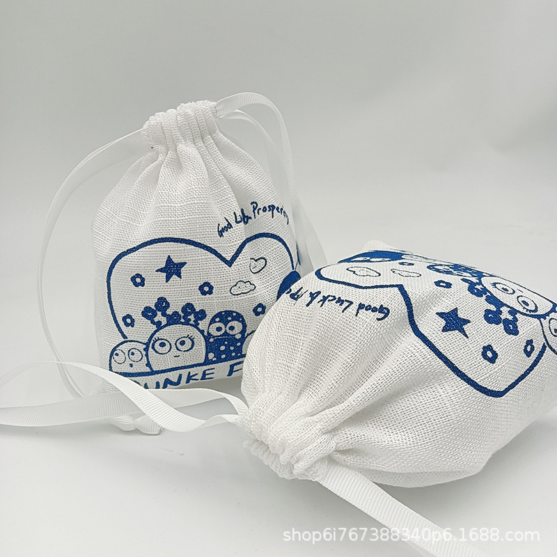 厂家批发优质竹节麻布干花香料透气束口袋绿色健康果蔬收纳袋直供