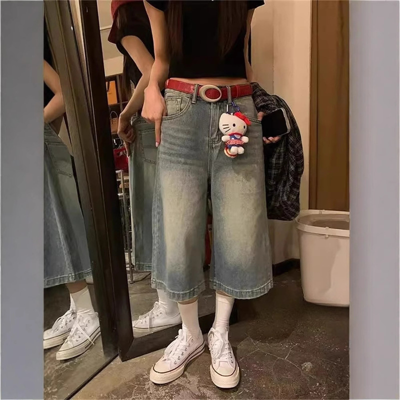 plus size Shorts Cropped Wide-leg Jeans Women's Summer New Arrival chubby girl Mid-length Pants High Waist Loose Straight-leg Pants plus size Shorts Cropped Wide-leg Jeans Women's Summer New Arrival chubby girl Mid-length Pants High Waist Loose Straight-leg Pants