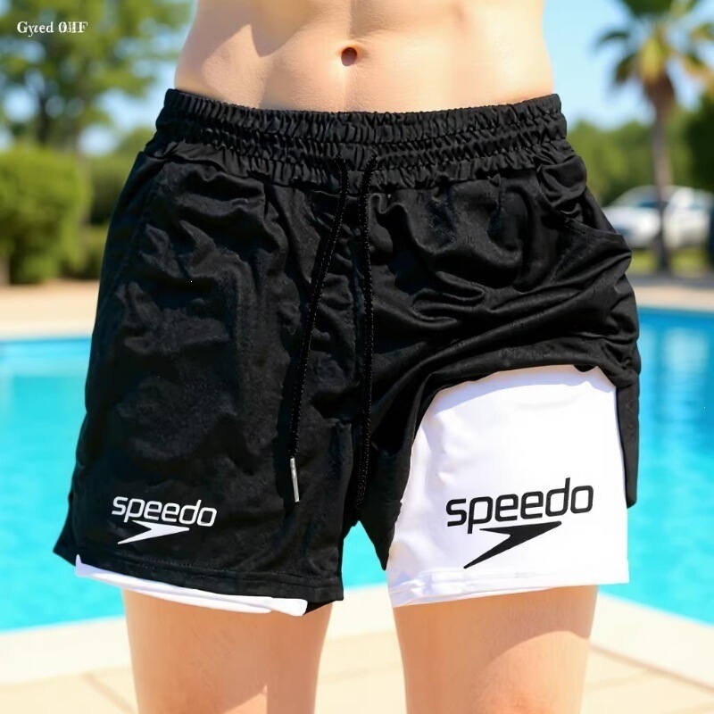 Double-Layer Shorts, Popular Cross-Border Men's Quick-Drying Shorts, Summer Breathable Fitness Running Beach Pants, Loose Quick-Drying Pants