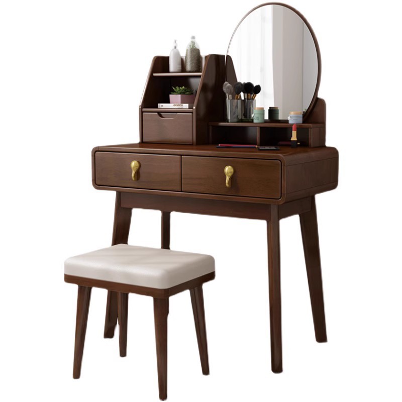Tocador de Dormitorio Moderno y Minimalista de Madera Maciza, Modelo 2023, Multifuncional con Bandeja Giratoria, Tocador de Maquillaje de 70 cm