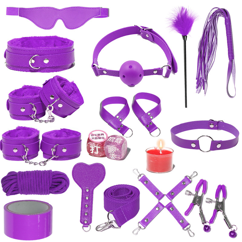 Juego de accesorios Jiuai SM incluido con esposas, látigo de cuero, tapón anal, suministros divertidos para habitaciones de parejas adultas, herramientas de juego sexual