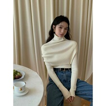 韩系披肩毛衣两件套女高级感气质简约纯色高领叠穿斗篷打底衫上衣