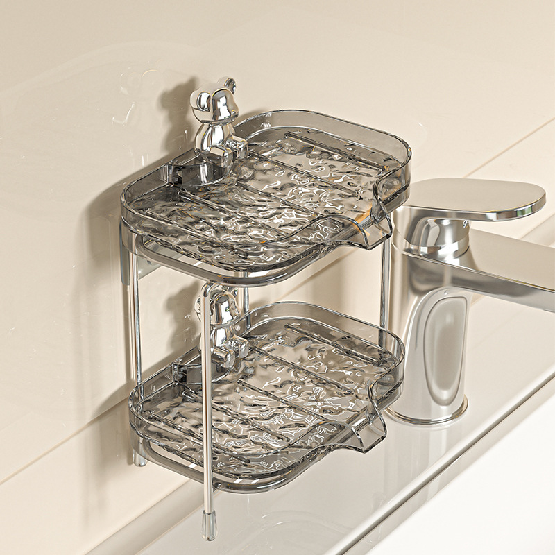 Baño de lujo ligero Caja de jabón de doble capa Estante de jabón Caja de jabón ondulada de agua Estante de almacenamiento Caja de jabón de drenaje de pared