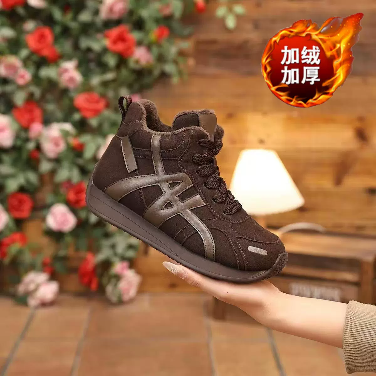 冬季女鞋加绒高帮棉鞋女韩版百搭平底防滑加厚保暖短靴运动雪地靴