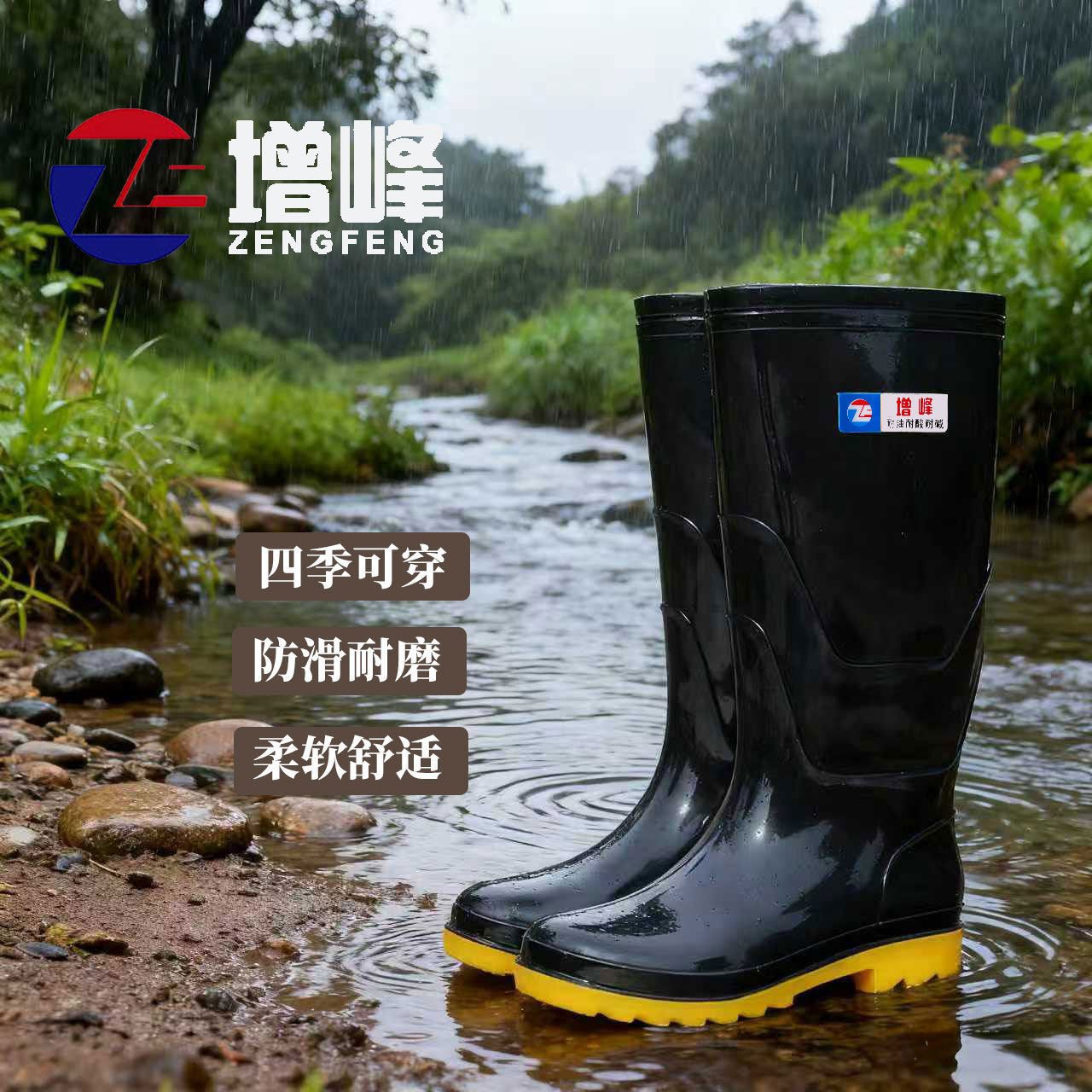 时尚男士雨鞋加厚牛筋底防滑耐磨户外钓鱼水靴防水胶鞋雨靴男批发