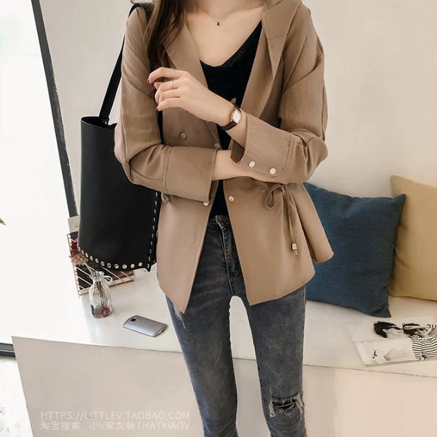 Ранняя Осень Женская Новинка 2022 года, свободная ветровка с капюшоном BF в Корейском стиле, женское повседневное модное пальто-кардиган средней длины с длинными рукавами