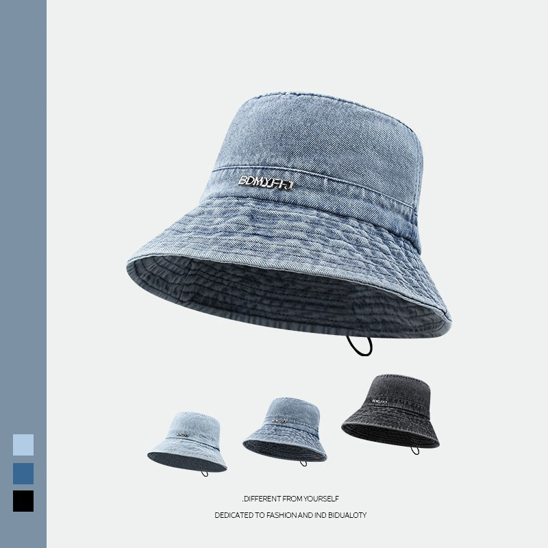 2023 nuevo cordón Denim pescador sombrero de las mujeres vintage lavado viejo cubo sombrero de sol de las mujeres jóvenes sombrero todos los hombres a juego