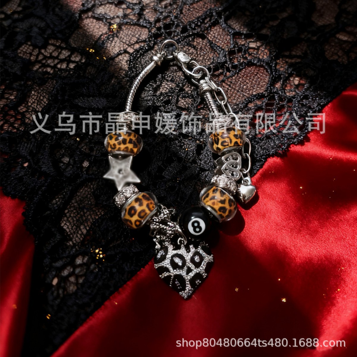 Pan Jia pulsera interfronteriza explosión DIY pulsera de cuentas de bronce estampado colgante de amor negro ocho joyas de moda