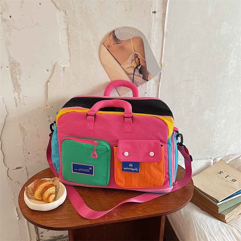 Short-Distance Travel Bag, Yoga Bag, Single-Shoulder Crossbody Sports Fitness Bag, Color-Blocking Storage Luggage Bag, Travel Bag