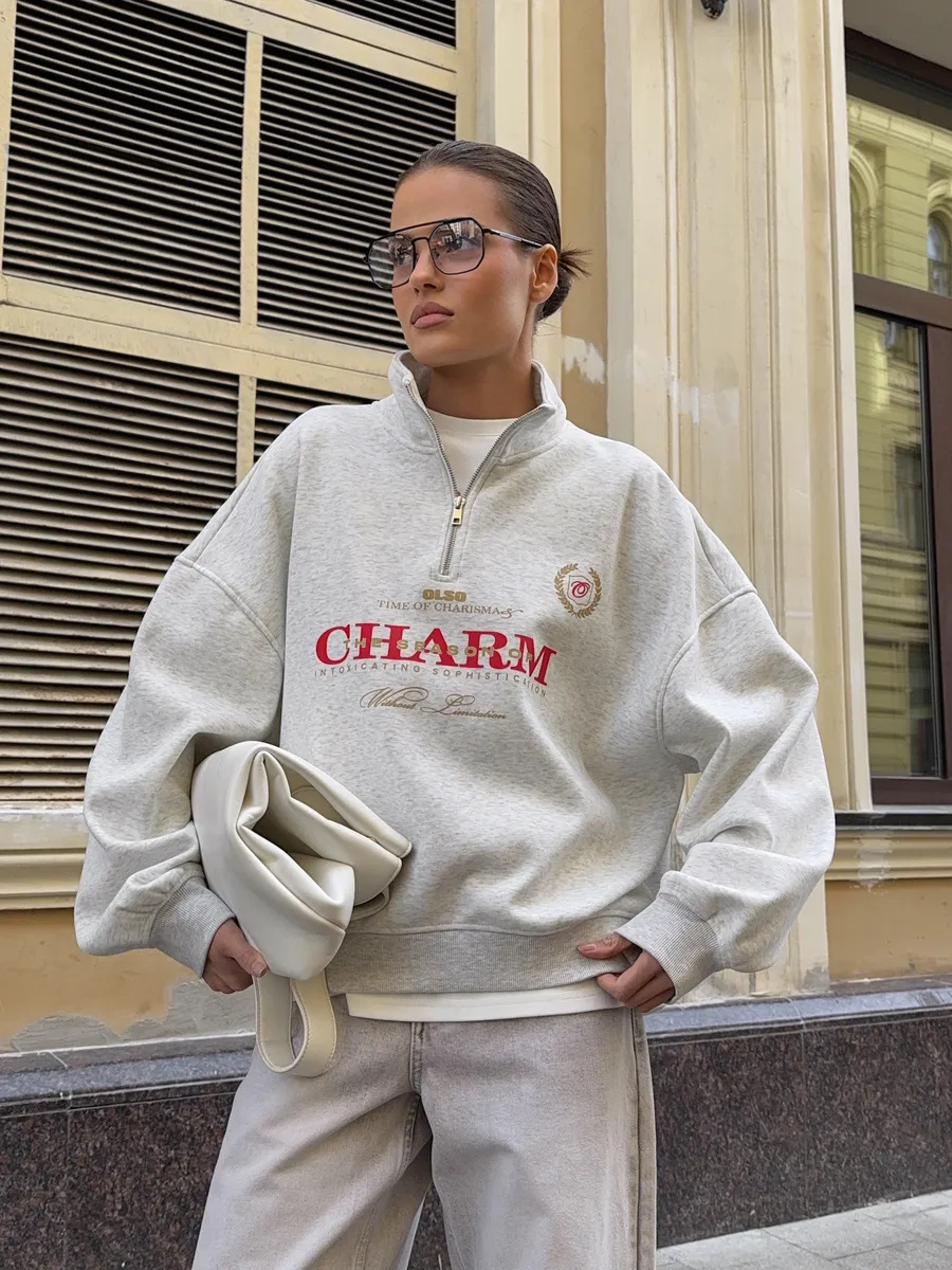 Autumn and Winter Fashion Personality Trendy Ins Style Niche Letter Print Loose Fit American-Style Zip-Up Sweatshirt