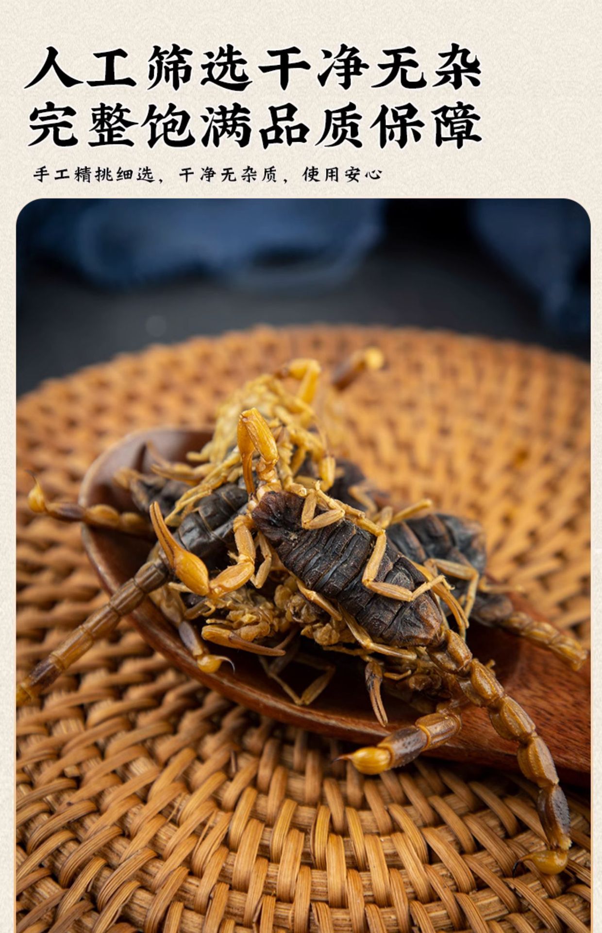Dried Whole Scorpion Quan Xie 全蝎 Whole Body TCM Herb Unsalted Fully Dried Can Be Ground to Powder in use
