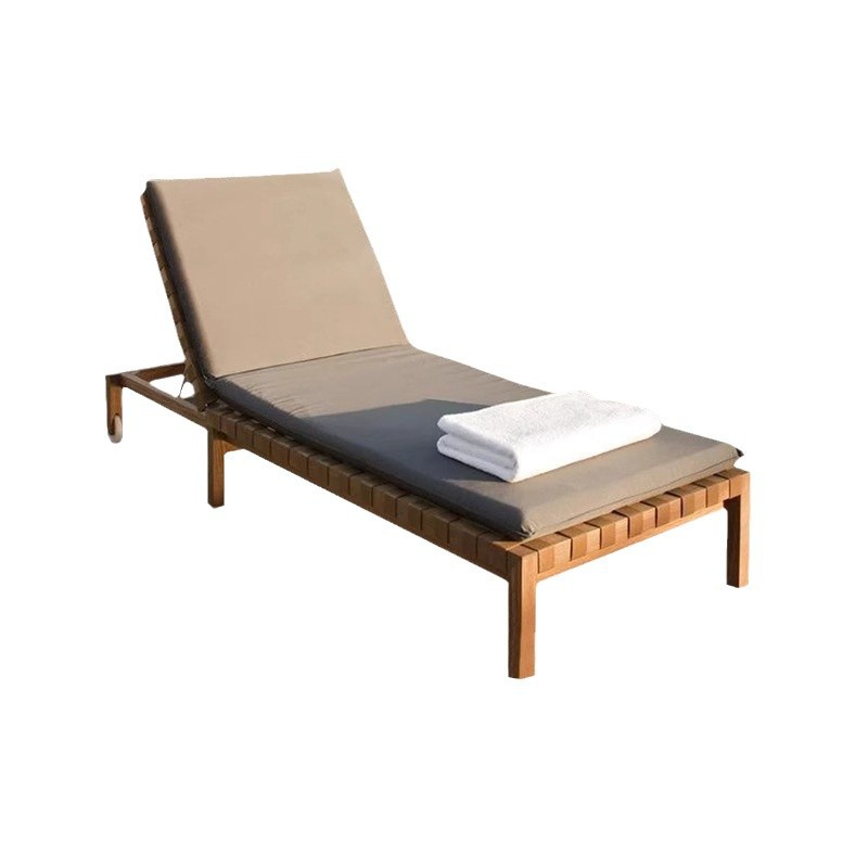 Silla de reclinación al aire libre de alta calidad villa hotel piscina silla de reclinación al aire libre jardín patio teca impermeable cama de reclinación solar