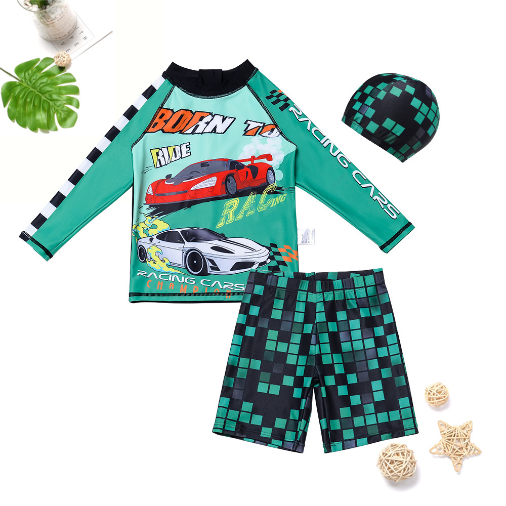 Conjunto de traje de baño para niños de 7 a 12 años, conjunto de tres piezas, diseño de dinosaurio de dibujos animados, protección solar, secado rápido, conjunto de traje de baño de manga larga para niños mayores image 17