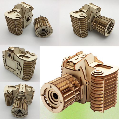 Student educational toys wooden handmade diy cabin 3d three-dimensional puzzle wooden camera model factory direct sale