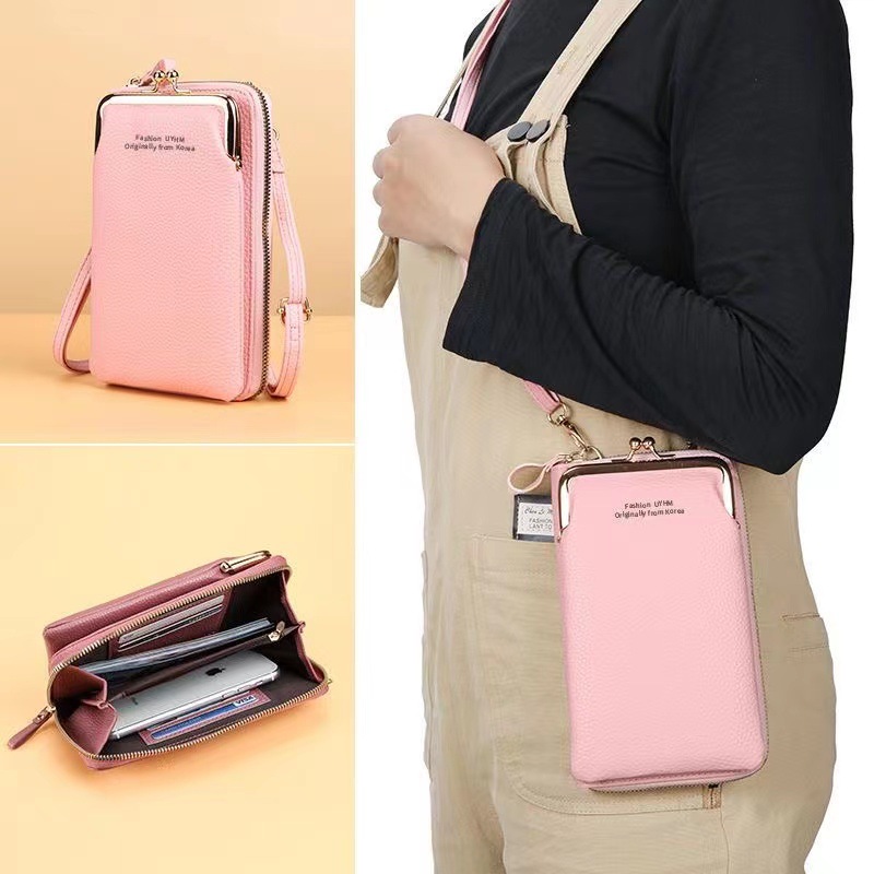 Nuevo bolso del teléfono móvil Bolso pequeño de las mujeres Cartera de cremallera vertical Patrón de lychee de moda japonesa y coreana Bolso bandolera multifuncional