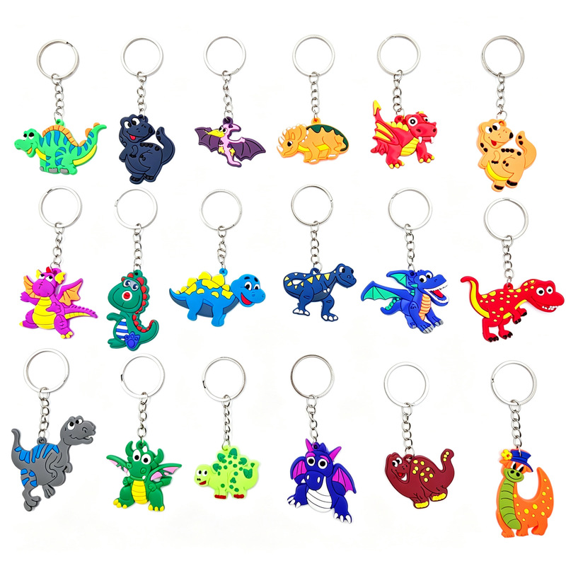 Cross-Border European and American Cartoon Children's Dinosaur Keychain Pvc Soft Rubber Pendant Keychain Party Small Gifts Wholesale