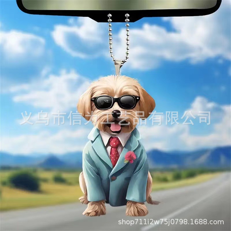 Cross-border nuevo creativo 2D lindos perros de peluche cachorro hombre mochila colgante acrílico colgante de automóvil