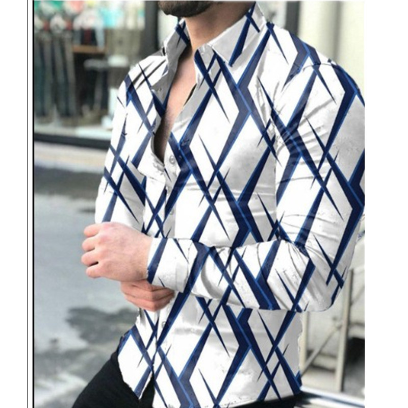 2023 European and American Independent Station Export Spring & Fall New Lapel Shirt 3D Printed Casual Loose Men's Long-Sleeved Top