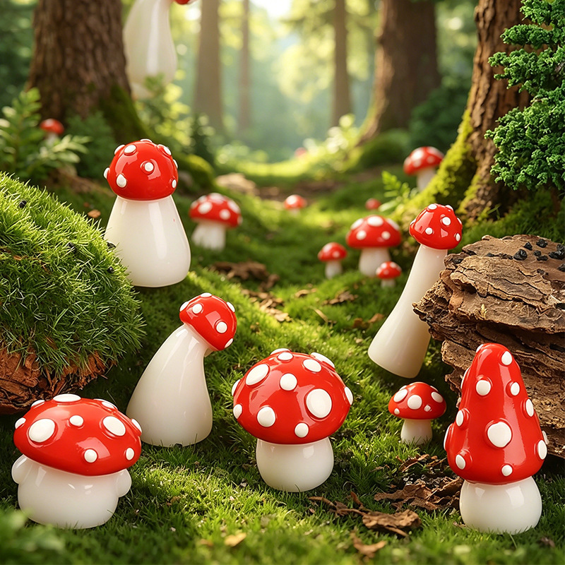 Luminous Stereo Mini Cute Little Mushroom Jewelry Decoration Handmade Accessories Micro Landscape DIY Resin Ornaments Wholesale