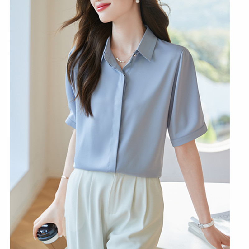 Shopping Mall Same Style Silk Shirt Women's Short-Sleeved 2025 Summer New Professional No-Iron Interview Top White Shirt