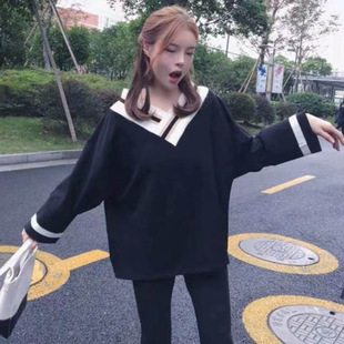 Women's Sweatshirt Autumn Loose Korean Style Lazy Style V-neck Top