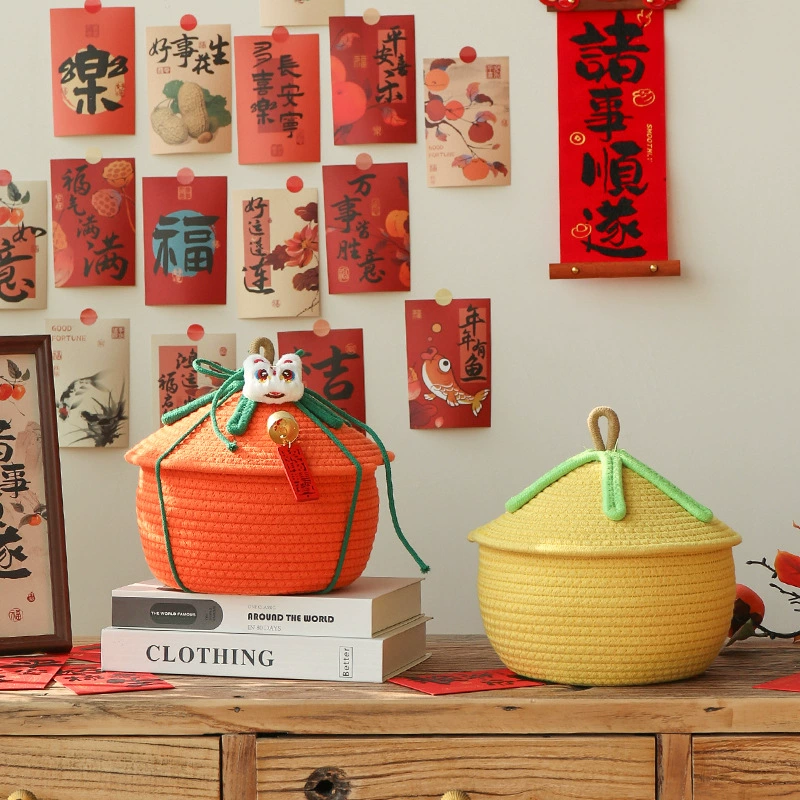 Хлопковая веревка с крышкой, коробка для хранения, плетеная корзина для хранения, маленькая коробка для хранения хурмы, корзина для хранения хурмы