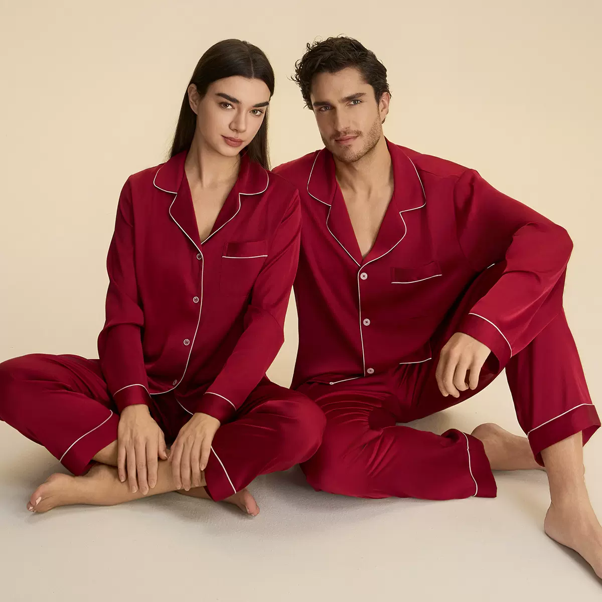 跨境新款情侣套装秋缎面休闲宽松舒适长款睡衣家居服3985+3986