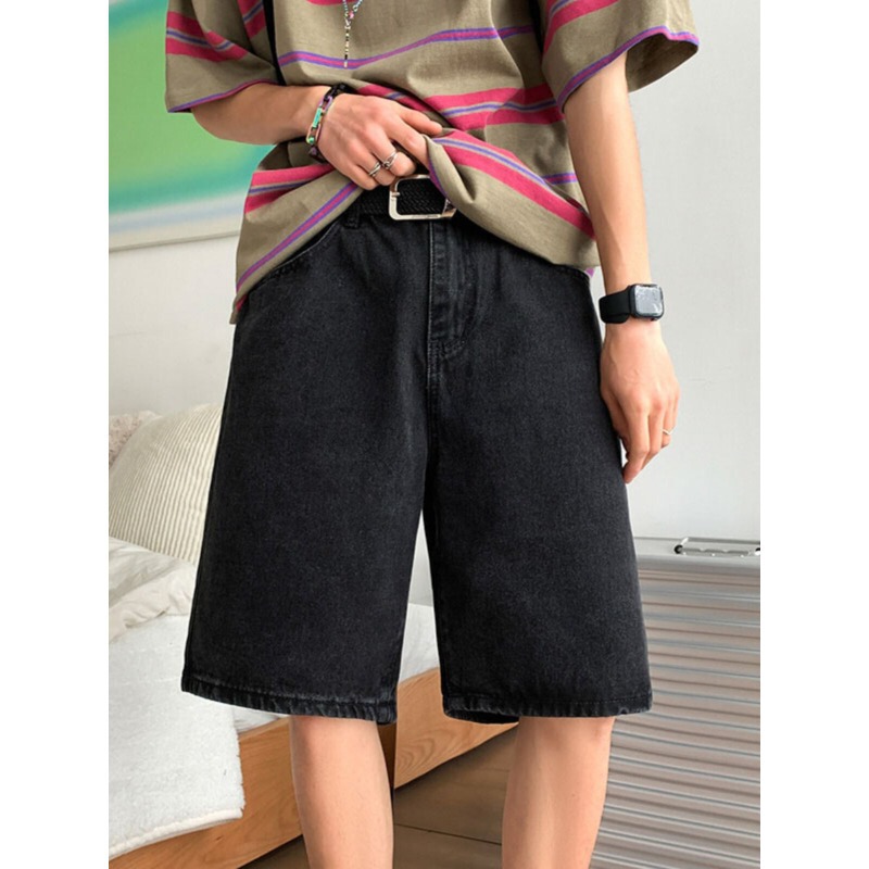 2026 Summer Thin Denim Shorts for Men, Straight-Leg, Casual Trendy Brand, Washed Style, Youth Bf Five-Point Pants
