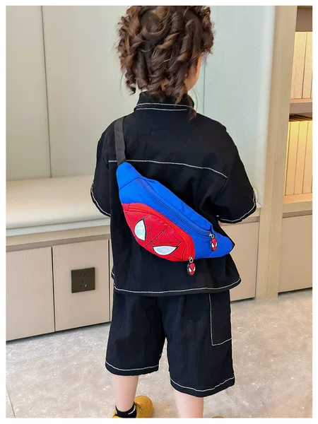 New Trendy Boys' Chest Bag Children's Spider Canvas Chest Bag Waist Bag Travel Small Backpack Personalized Fashion Children's Bag for Boys