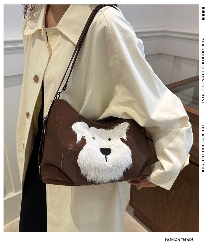 Cute little dog tote bag, women's bag, fashionable new school style backpack, large-capacity commuting single-shoulder bag details Picture