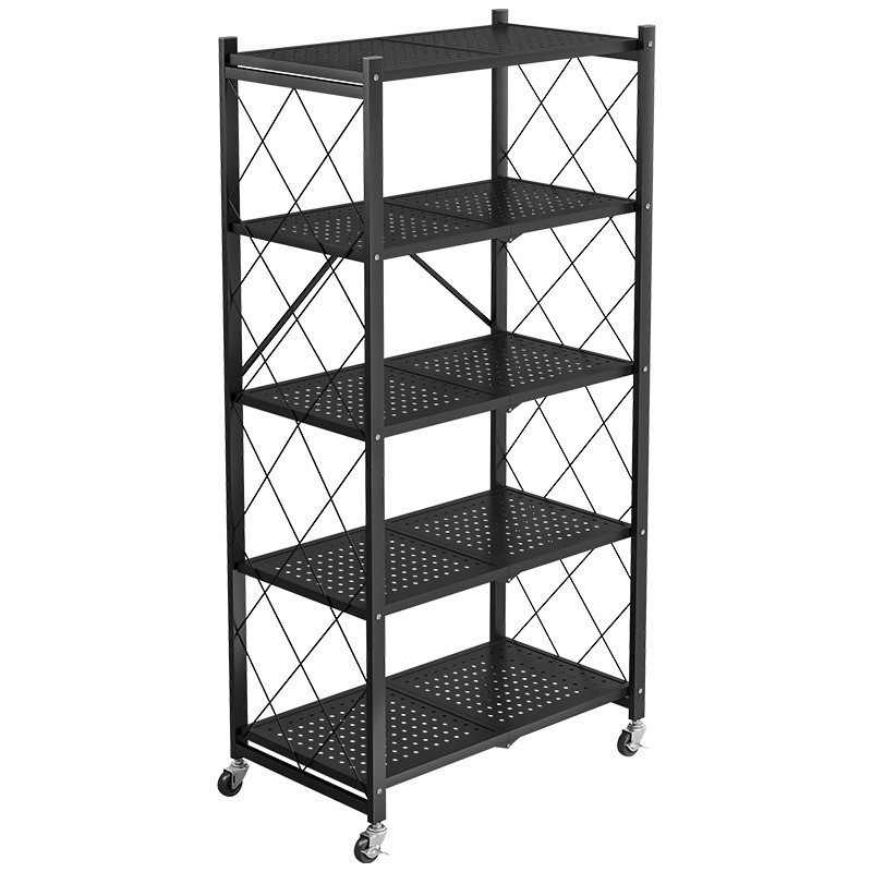 Estante de almacenamiento plegable sin instalación Estante de almacenamiento de cocina Estante de almacenamiento de piso de hierro forjado Estante de almacenamiento móvil Estante de libros