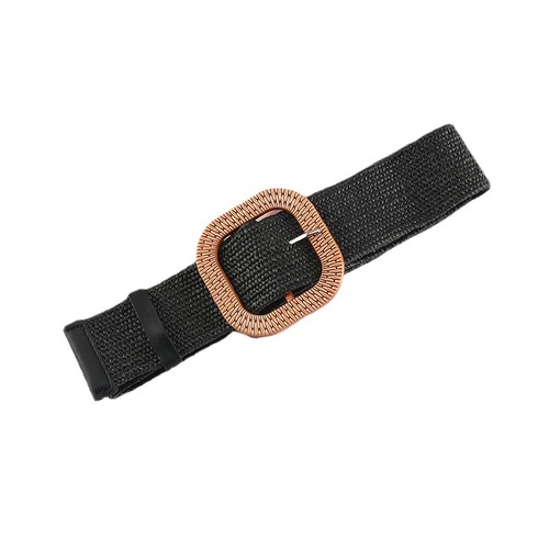New Korean style cotton and linen PP straw woven belt for women with round square buckle dress gown decorative belt
