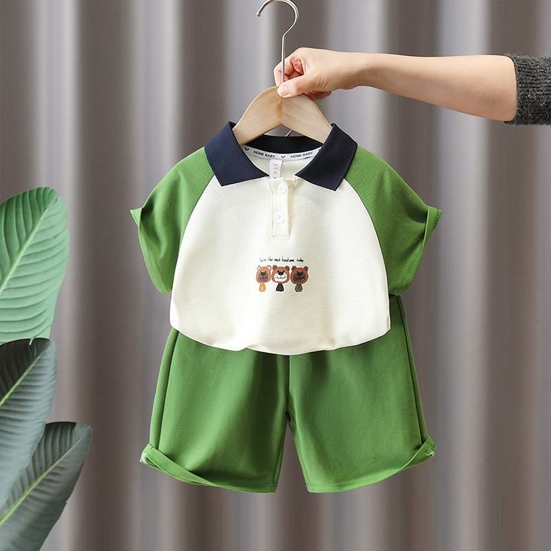 7166 Traje de verano para niños 2025 Nuevo estilo estilo estilo extranjero Polo de manga corta Ropa de verano para bebés Traje de dos piezas de verano