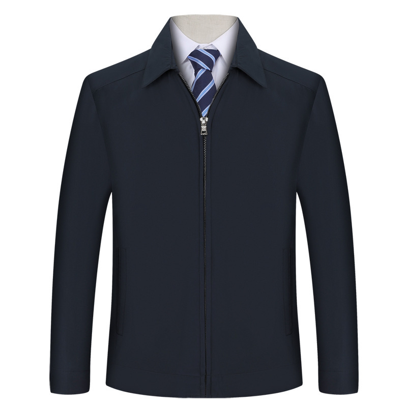 翻领干部夹克男春季薄款中年人商务正装中老年公务员爸爸外套春秋