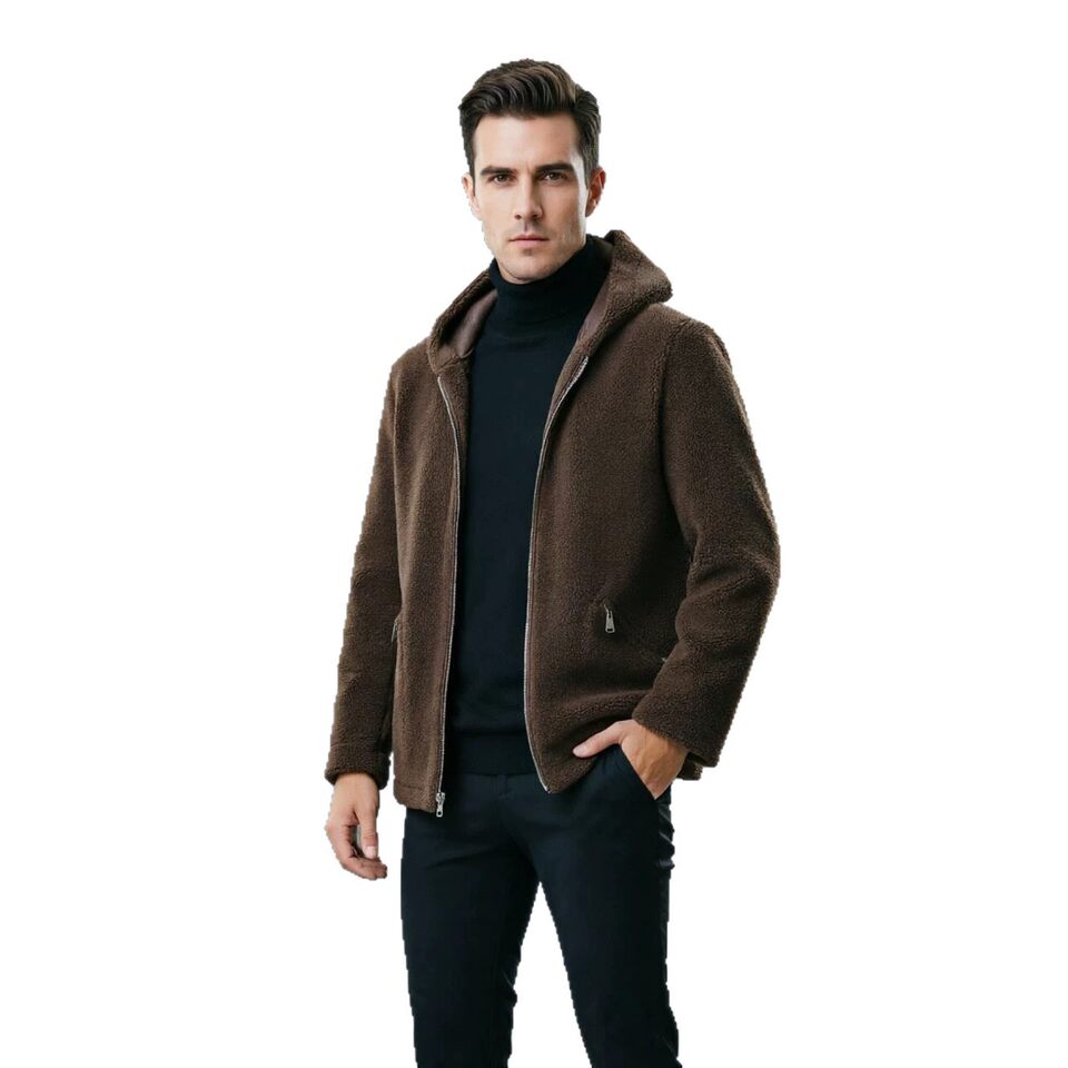 Áo khoác jacket nam dày dặn hai mặt mặc được có mũ, dáng rộng, dài áo 50–65 cm — Màu cà phê, màu đen