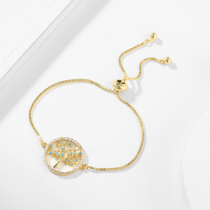 Fashion copper inlaid zircon tree color preservation bracelet