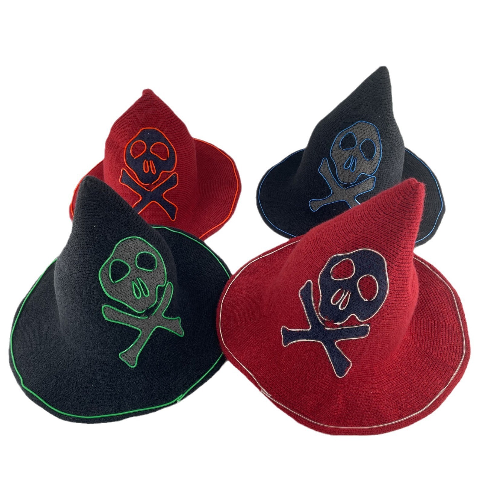 Comercio exterior nuevo LED calavera de Halloween sombrero luminoso hechizo sombrero de punto fantasma sombrero de fiesta europea y americana